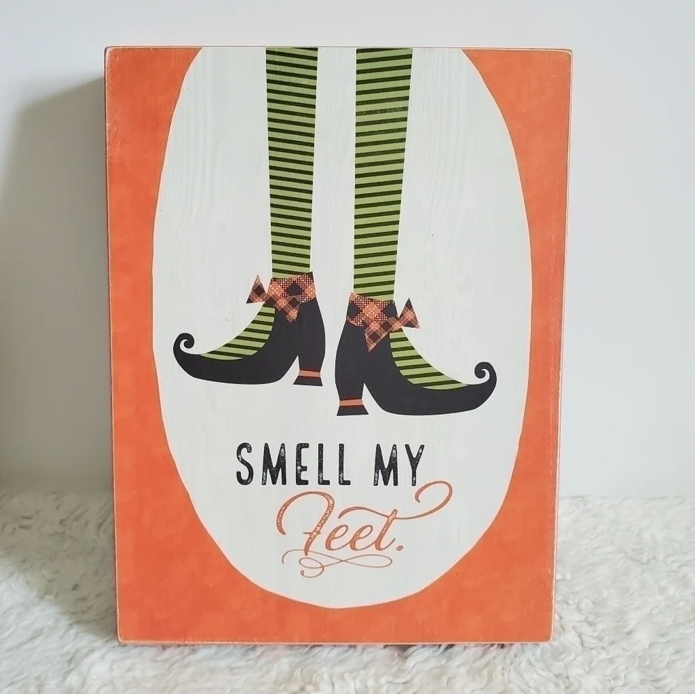 Halloween Wall Table Box Decor Smell My Feet Witch Happy Owl O Ween 2 Pc Set